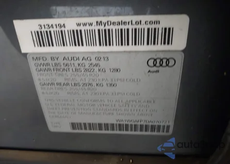 2013 Audi Q5 3.0T Premium Plus из США, поврежденный, VIN WA1WGAFP7DA070721